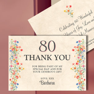 Carte De Remerciements Fleurs pour 80 ans Remerciements Élégants