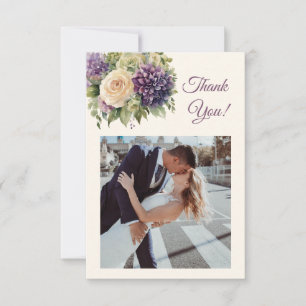 Carte De Remerciements Fleurs pourpres Aquarelle-Mariage-