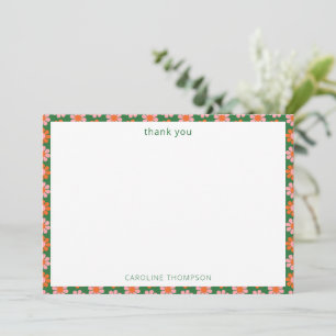 Carte De Remerciements Fleurs Rétro Rose Vert Mariage Cérémonie Personnal
