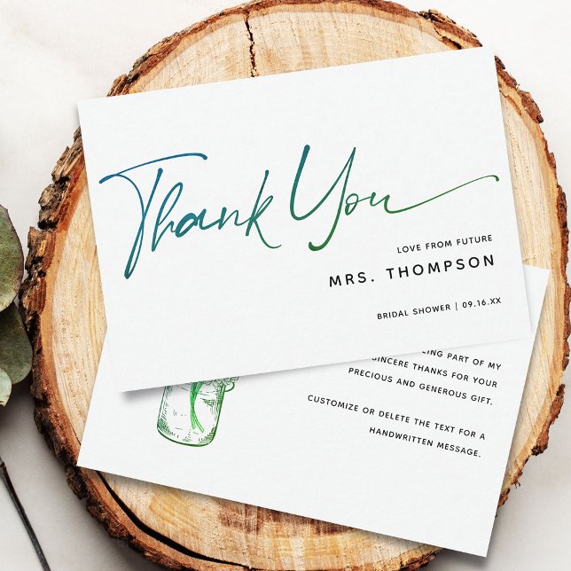 Carte De Remerciements Fleurs romantiques Mariage moderne Script (Romantic Flowers Modern Script Bridal Shower Thank You Card)