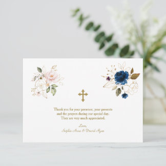 Carte De Remerciements Fleurs Rose Bleu Or Fantaisistes Baptême Jumeaux