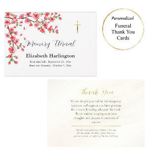 Carte De Remerciements Fleurs Rose Foncé Branche Mémorial Orthodoxe