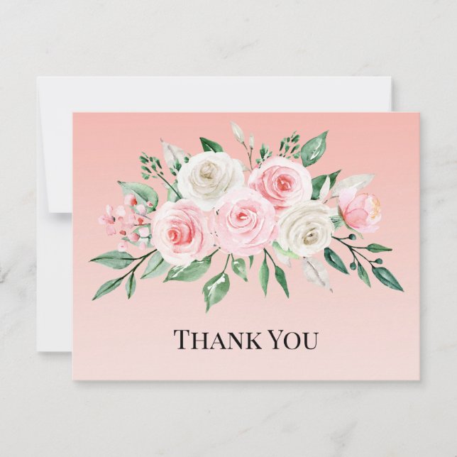 Carte De Remerciements Fleurs roses aquarelle (Devant)
