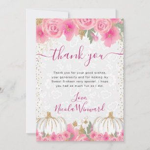 Carte De Remerciements Fleurs roses aquarelle automne citrouille douce 16