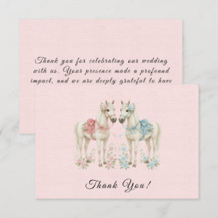 Carte De Remerciements Fleurs roses Aquarelle Cheval Mariage