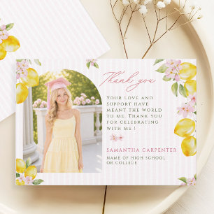 Carte De Remerciements Fleurs roses citron fraîchement diplômées