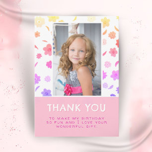 Carte De Remerciements Fleurs roses colorées Fille d'anniversaire Photo