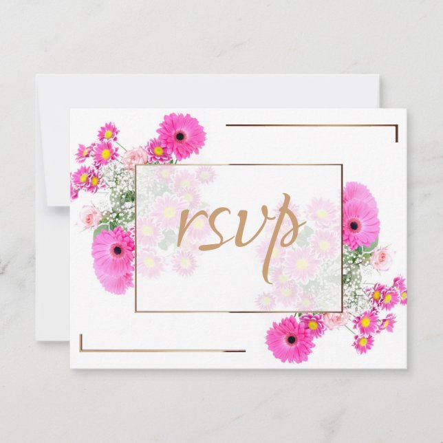 Carte De Remerciements Fleurs roses/Doré (Devant)