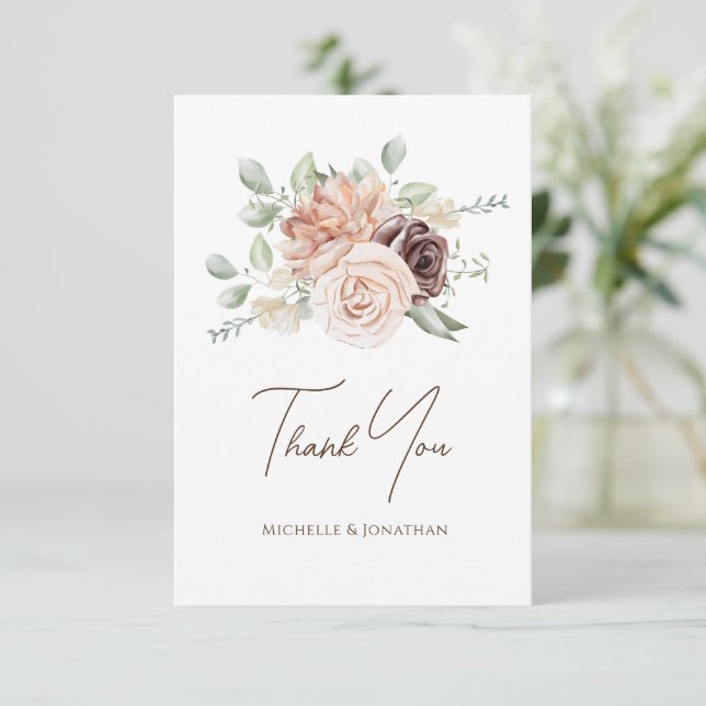 Carte De Remerciements Fleurs roses douces vertes Mariage floral (Debout devant)