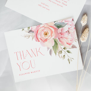 Carte De Remerciements Fleurs Roses Élégantes de Jardin avec Feuillage Ba