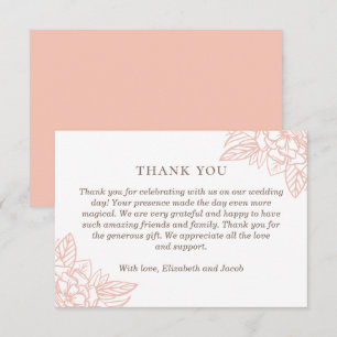 Carte De Remerciements Fleurs roses élégantes. Mariage floral simple rose