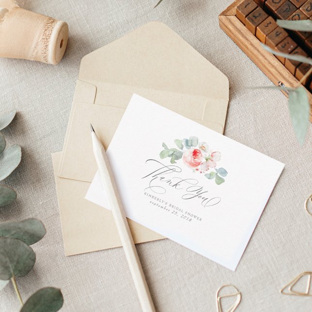 Carte De Remerciements Fleurs roses élégantes remerciement de shower de m (Créateur téléchargé)