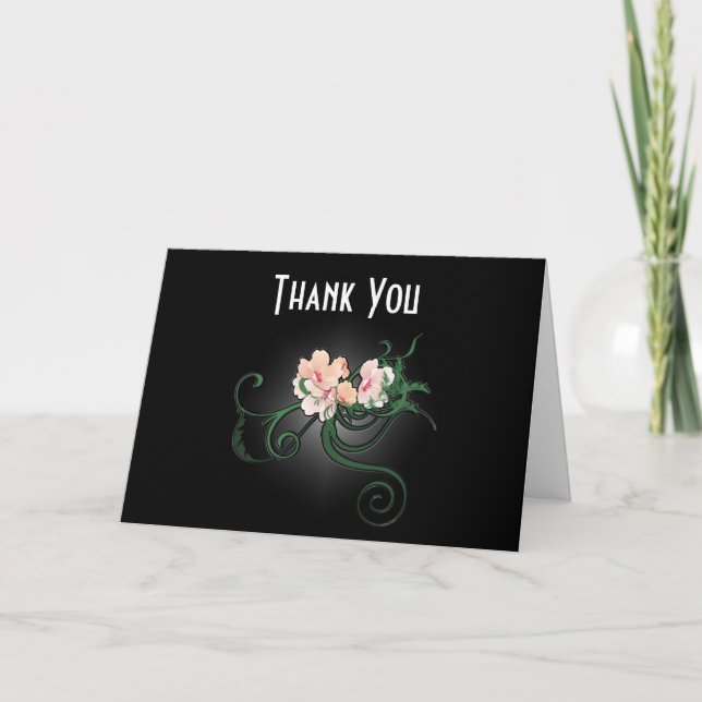 Carte De Remerciements Fleurs roses élégantes sur un carton de remercieme (Devant)