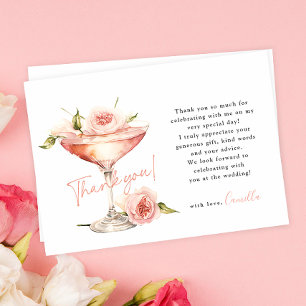 Carte De Remerciements Fleurs roses et prosecco pour un enterrement de vi