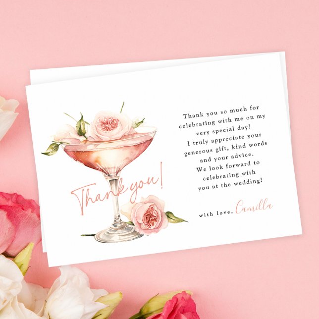 Carte De Remerciements Fleurs roses et prosecco pour une baby shower de m (Créateur téléchargé)