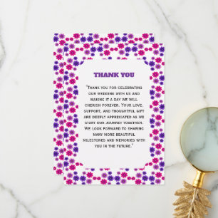 Carte De Remerciements Fleurs roses et violettes symétriques mini florale