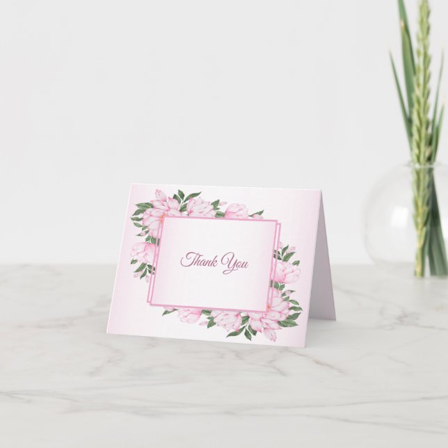 Carte De Remerciements Fleurs roses feuilles vertes élégantes fête de mar (Devant)