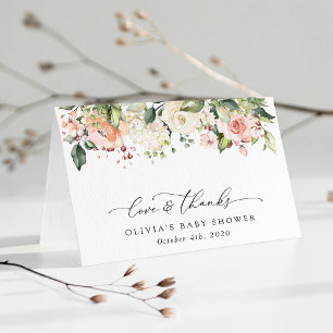 Carte De Remerciements Fleurs roses, Fleurs blanches, Boho, Baby shower