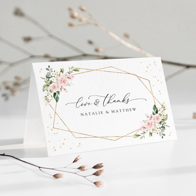 Carte De Remerciements Fleurs roses, Fleurs blanches, Verdure, Mariage (Créateur téléchargé)