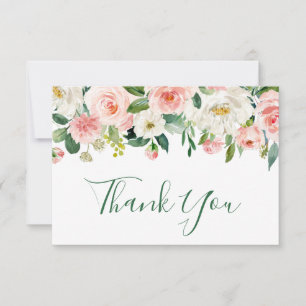 Carte De Remerciements Fleurs Roses Fluides Verdure Floral