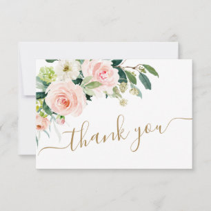 Carte De Remerciements Fleurs Roses Fluides Verdure Floral
