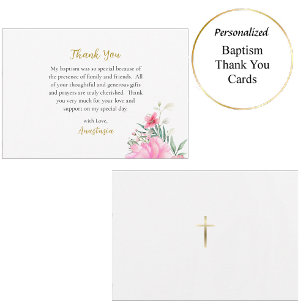 Carte De Remerciements Fleurs roses lumineuses et heureuses Baptême ortho