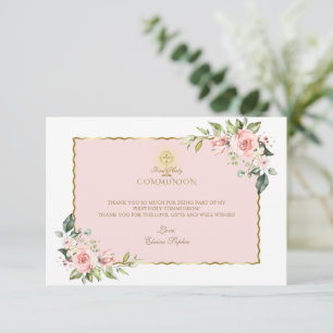 Carte De Remerciements Fleurs roses luxueuses Or Première Sainte Communio