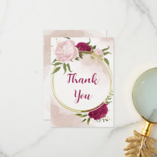 Carte De Remerciements fleurs roses magenta feuilles vertes mariage