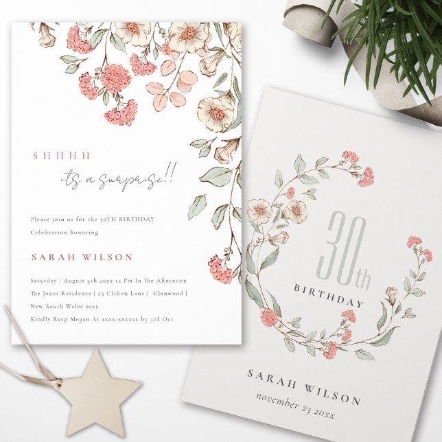 Carte De Remerciements Fleurs roses mignonnes N'importe quel âge Surprise (Créateur téléchargé)