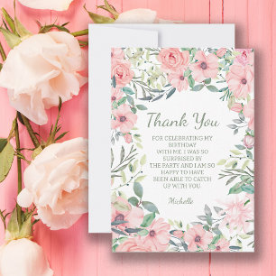 Carte De Remerciements Fleurs roses nacrées d'anniversaire