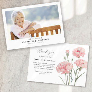 Carte De Remerciements Fleurs roses Photo Sympathy Funeral Memorial
