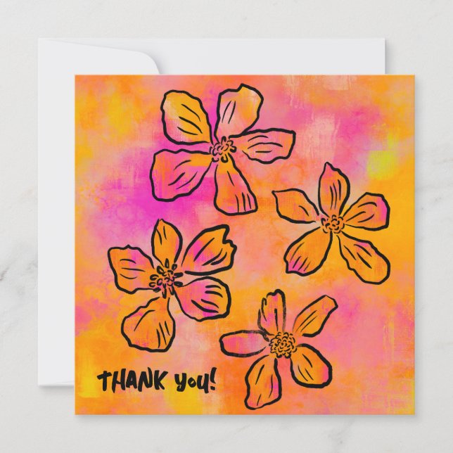 Carte De Remerciements Fleurs roses pop "Merci!" (Devant)