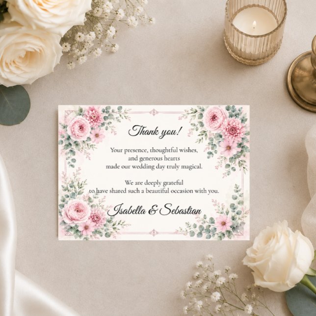 Carte De Remerciements Fleurs roses romantiques (Créateur téléchargé)