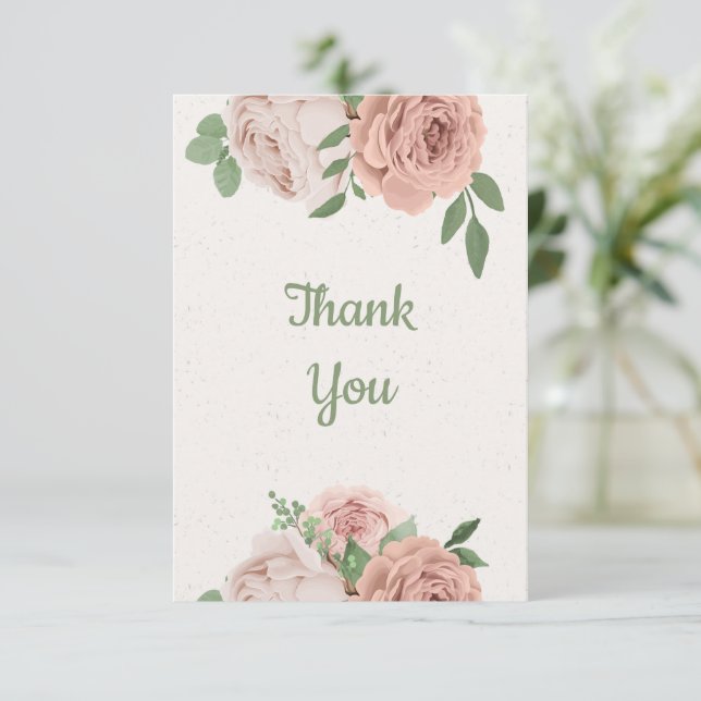 Carte De Remerciements fleurs roses rousses verdure botanique (Debout devant)