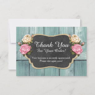 Carte De Remerciements Fleurs Roses Vintage Délabré Tableau Noir Rustique