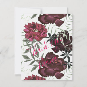 Carte De Remerciements Fleurs rouges, bordeaux.