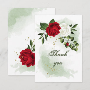 Carte De Remerciements fleurs rouges et blanches verdure