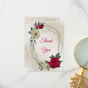 Carte De Remerciements fleurs rouges et jaunes pâles et feuilles verts