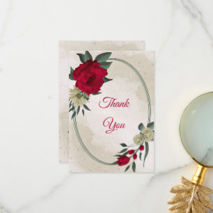 Carte De Remerciements fleurs rouges et jaunes pâles et feuilles verts