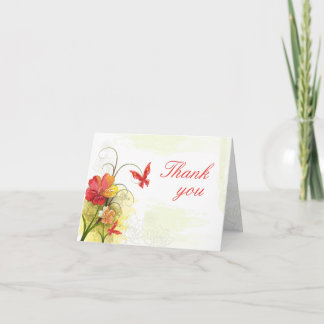 Carte De Remerciements Fleurs rouges et vertes + papillon remerciement de