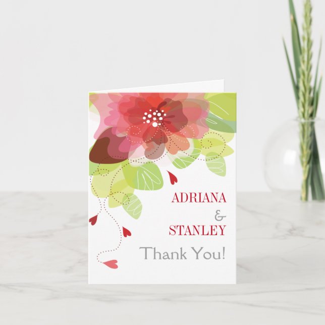 Carte De Remerciements Fleurs rouges florales mariage de printemps photo  (Devant)