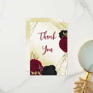 Carte De Remerciements fleurs rouges noires or feuille mariage