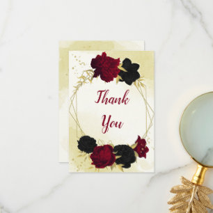 Carte De Remerciements fleurs rouges noires or feuille mariage