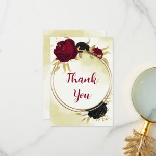 Carte De Remerciements fleurs rouges noires or feuille mariage