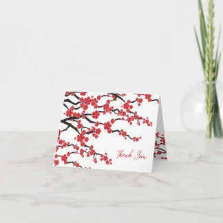 Carte De Remerciements Fleurs rouges Sakura Fleurs cerises fleurs Mariage