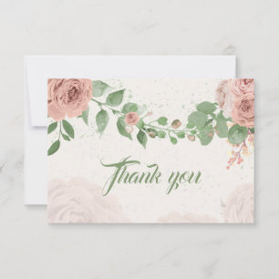 Carte De Remerciements fleurs rousses roses sauge vert feuilles