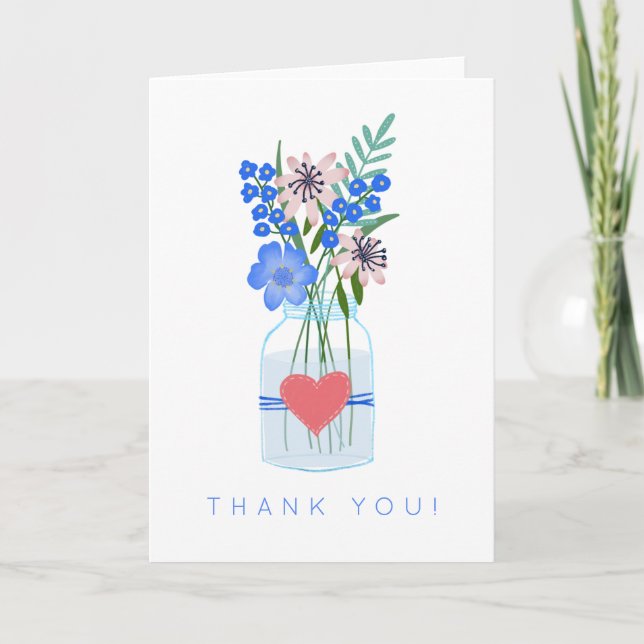 Carte De Remerciements Fleurs rustiques bleues (Devant)