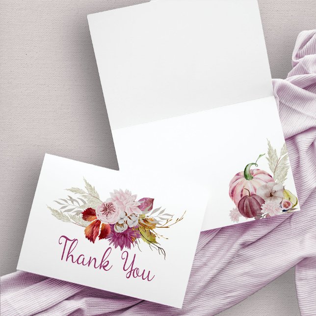 Carte De Remerciements Fleurs Rustiques et Citrouilles Roses Patch (Rustic Pumpkin Thank You card)