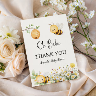 Carte De Remerciements Fleurs Rustiques Oh Bébé Abeille Fête de Naissance