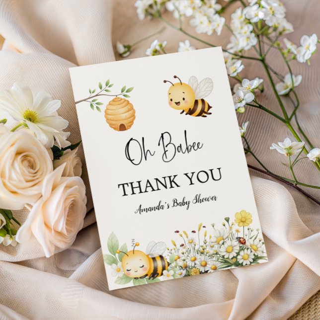 Carte De Remerciements Fleurs Rustiques Oh Bébé Abeille Fête de Naissance (Créateur téléchargé)